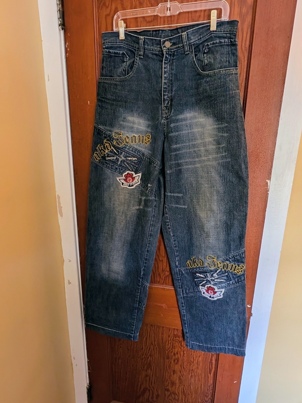 Vintage Y2K Akademiks EUC Dark Blue Baggy Jeans with Embroidered Patches